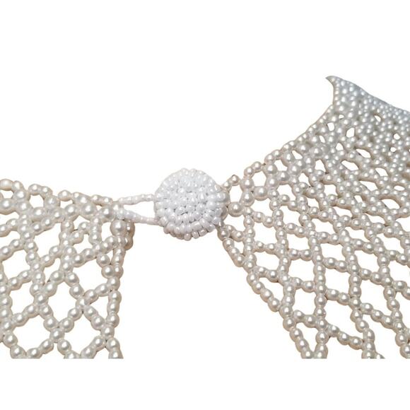 Vintage Faux Mini Multi Size White Pearl Wide Collar Bib Necklace Pearl Button - Picture 3 of 6